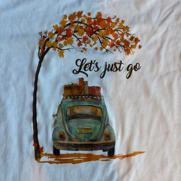 White Graphic Tee with Car and Tree Design women’s XL - Picture 2 of 3